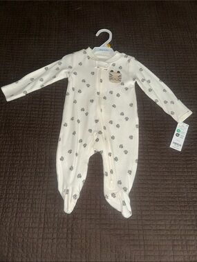 Carter's Cream Footed One-Piece with brown Paw Prints and Cat Patch